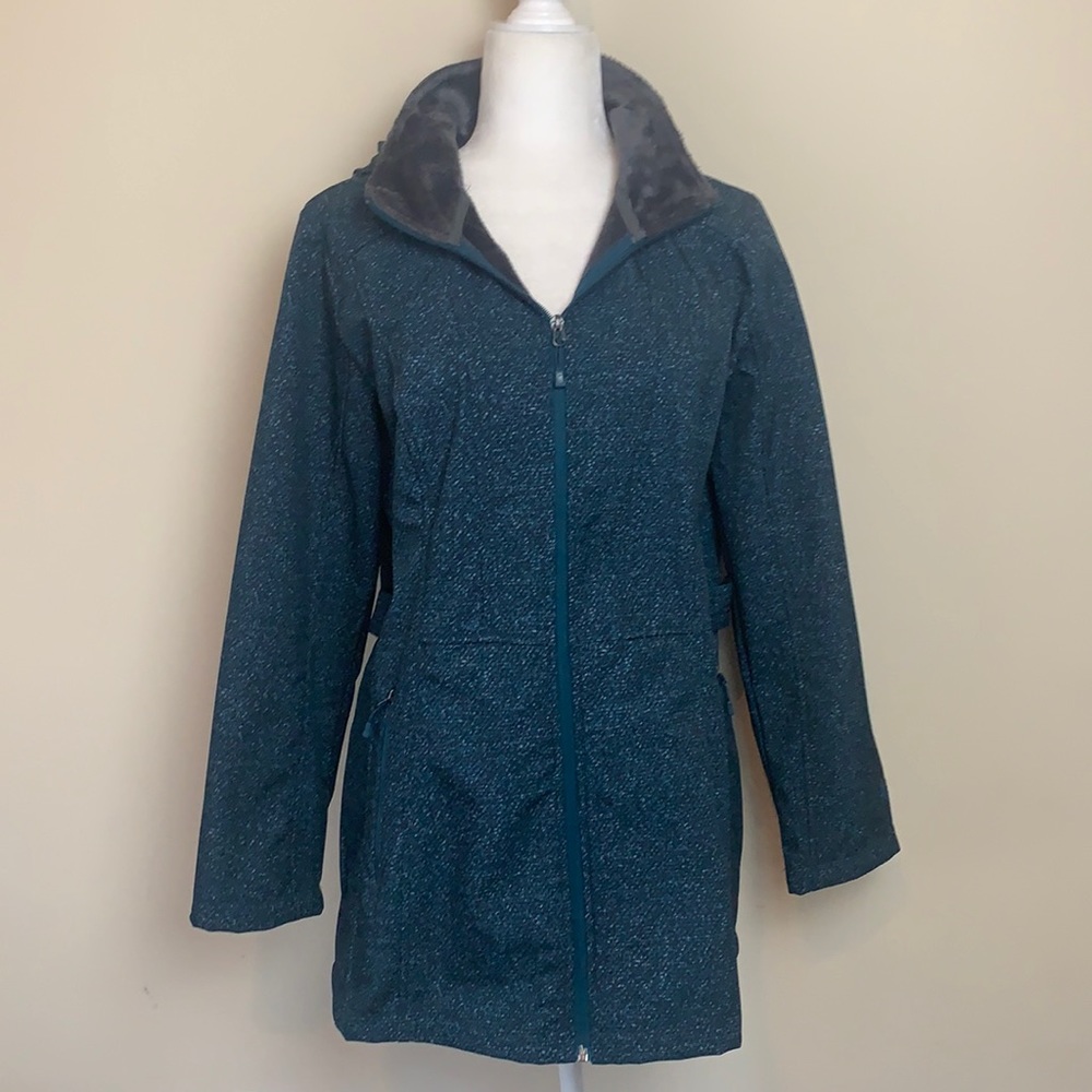 ZeroXposur Teal Speckled Utility Jacket with Gray Faux-Fur Collar
